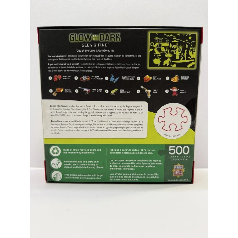 MasterPieces Glow In The Dark 500 Piece Puzzle Day at the Lake Seek & Find Bonus